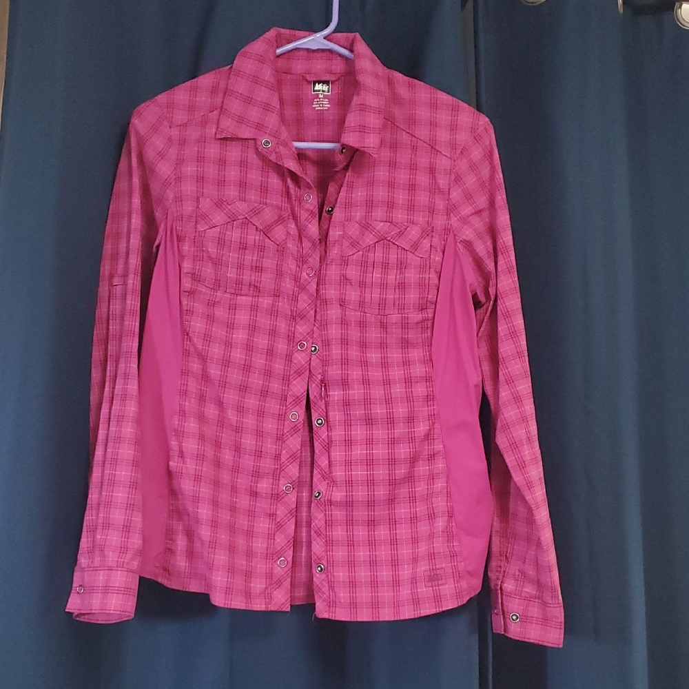 REI Women's Plaid Long Sleeve Waterproof Shirt-M